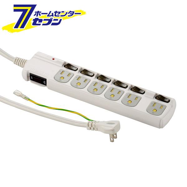 他サイト： オーム電機 アース&雷ガード/3Pプラグ対応 個別スイッチ付き 節電タップ 6個口 1.8m (品番)00-1259 HS-T1の商品画像