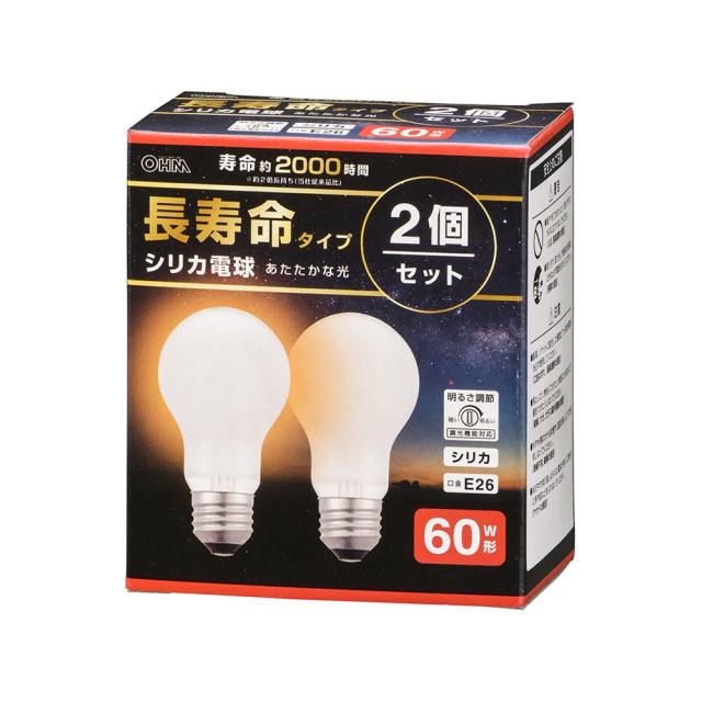 他サイト： 長寿命白熱電球 E26 60W形 シリカ 2個セット [品番]06-4756 LB-DL5657W-2PN オーム電機 [白熱球の商品画像