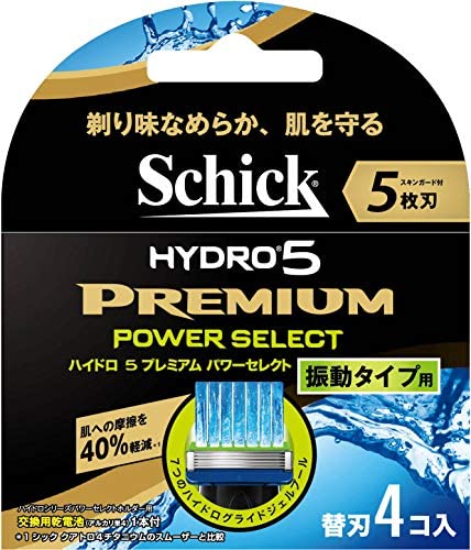 他サイト： シック Schick 5枚刃 ハイドロ5 プレミアム パワーセレクト 替刃 4コ入 アルカリAAA単4乾電池1本付 男性カミソリの商品画像