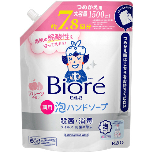 他サイト： 花王 ビオレu 薬用泡ハンドソープ フルーツの香り つめかえ用 1500mL 1パック(446589) 目安在庫=○の商品画像
