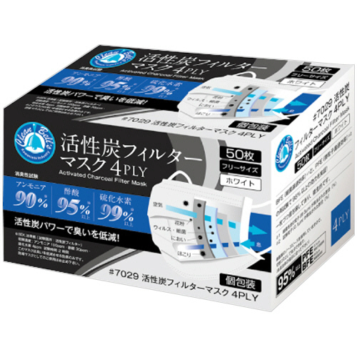 他サイト： 川西工業 活性炭フィルターマスク 4PLY フリーサイズ 1箱(50枚)(#7029) 取り寄せ商品の商品画像