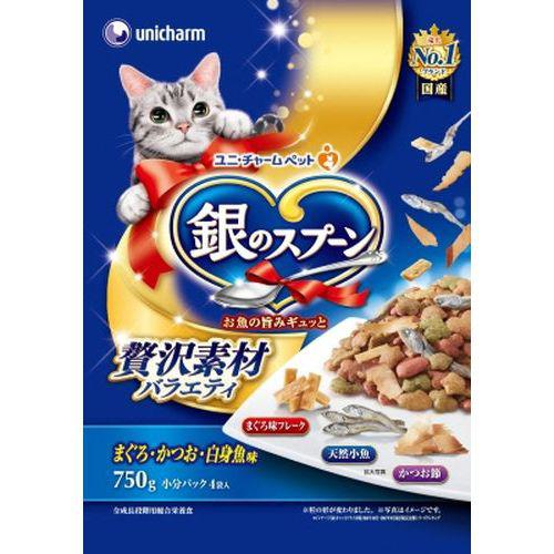 他サイト： 銀のスプーン 贅沢素材バラエティ まぐろ かつお 白身魚味 750g ユニ・チャームの商品画像