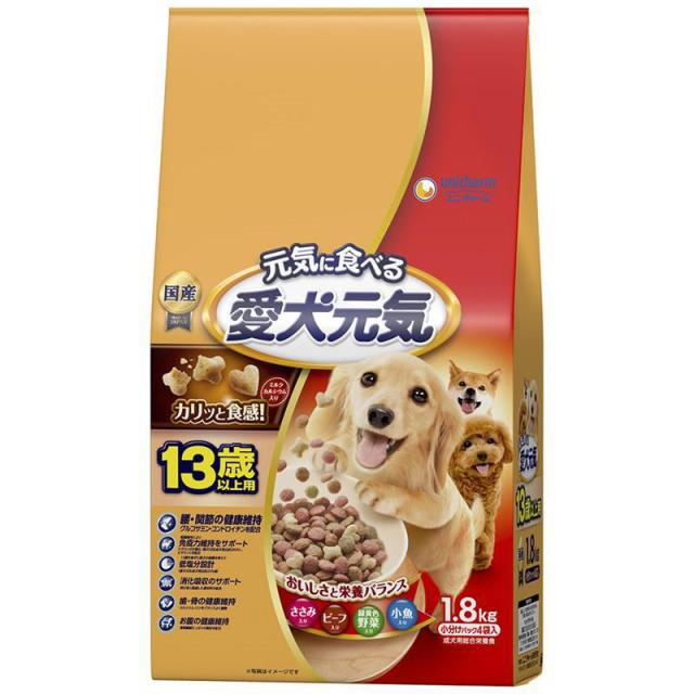 他サイト：  ユニチャーム 愛犬元気 13歳以上用 ささみ・ビーフ・緑黄色野菜・小魚入り 1.8kg の商品画像