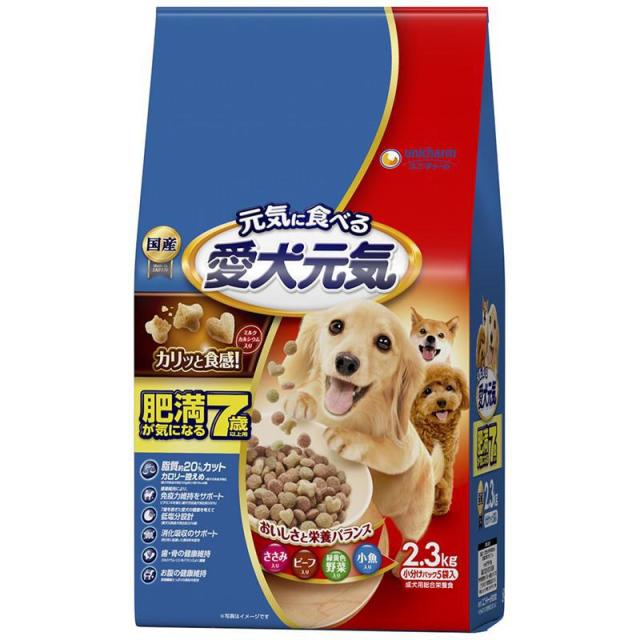他サイト：  ユニチャーム 愛犬元気 肥満が気になる7歳以上用 ささみ・ビーフ・緑黄色野菜・小魚入り 2.3kg の商品画像