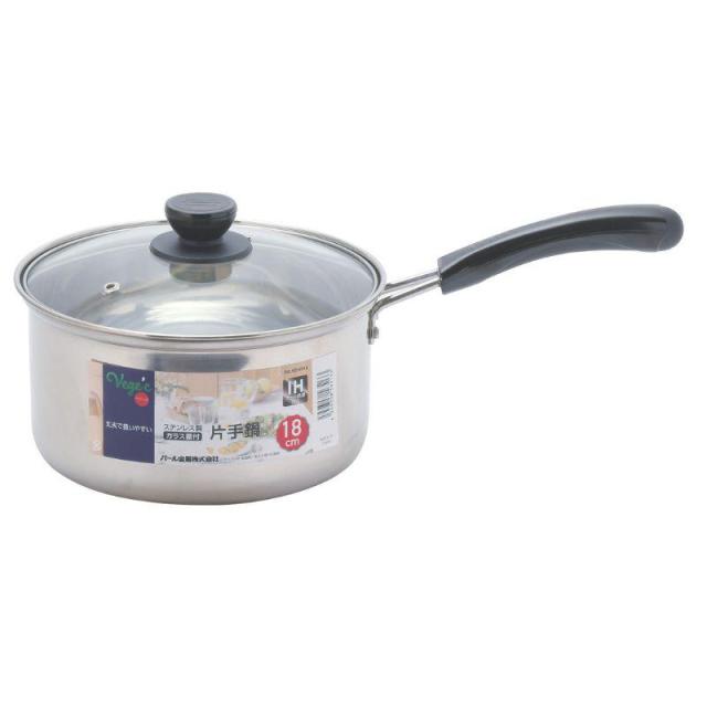 他サイト： パール金属 ベジック ステンレス製 ガラス蓋付片手鍋 18cm HB-6513の商品画像