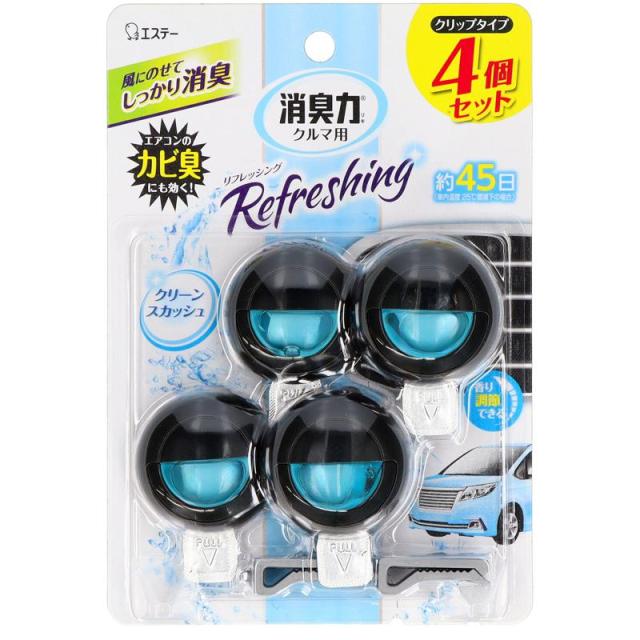 他サイト： エステー クルマの消臭力 クリップタイプ クリーンスカッシュ 3.2ml×4個セットの商品画像