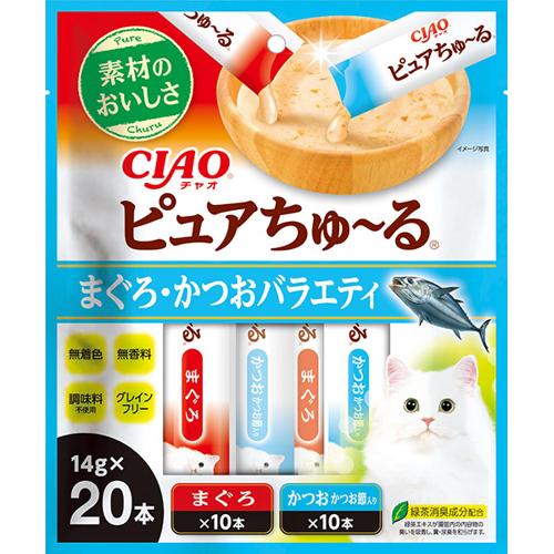 他サイト： いなばペットフード CIAO ピュアちゅーる まぐろ・かつおバラエティ 14g×20Pの商品画像