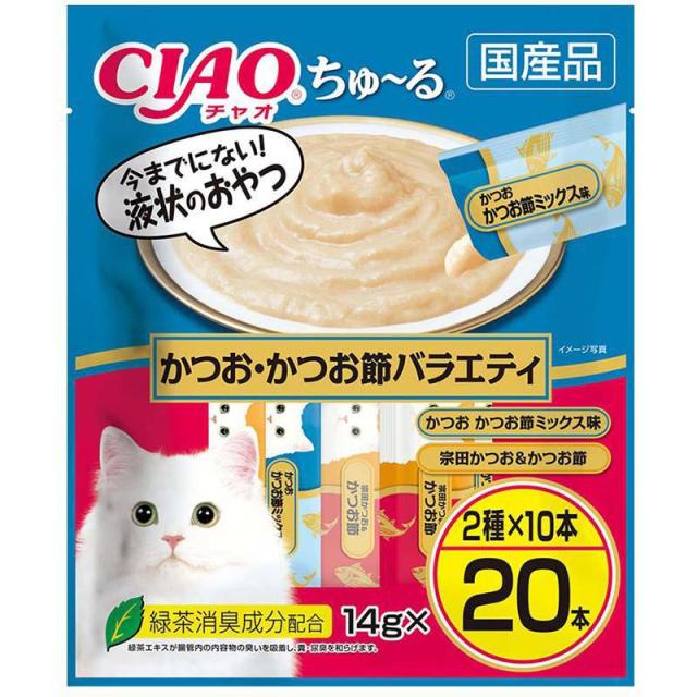 他サイト：  いなば CIAOちゅーるかつおかつお節V 猫 スナック 全ステージ 14g×20本 の商品画像