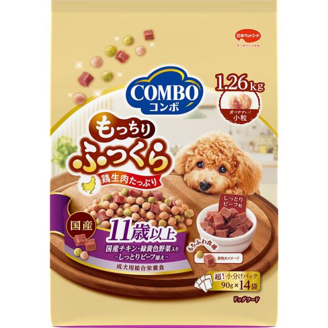 他サイト： コンボ もっちりふっくら 鶏生肉たっぷり 11歳以上 国産チキン 緑黄色野菜入り しっとりビーフ添え 1.26kg 日本ペットフの商品画像