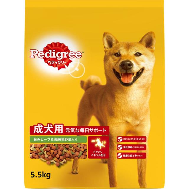 他サイト： ペディグリードライ 成犬用元気な毎日サポート 旨みビーフ&緑黄色野菜入り 5.5kg マースジャパンリミテッドの商品画像