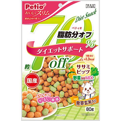 他サイト： ペティオ(Petio) おいしくスリム 脂肪分約70%オフ ササミビッツ 野菜入りミックス 80g ペティオの商品画像
