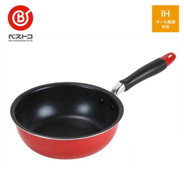 他サイト： ベストコ IH 深型フライパン 20cm レッド ND-9452 ウォックパン モデルナ 炒め鍋 中華鍋 傷防止 傷つかない 金の商品画像