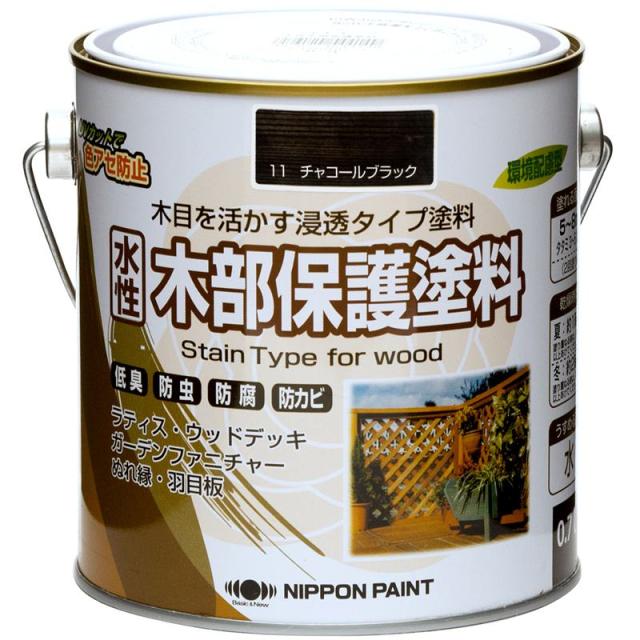 他サイト： ニッペ(Nippe) ペンキ 塗料 水性木部保護塗料 11 チャコールブラック 0.7L ウッドデッキ・ラティス・板塀・戸袋・羽の商品画像