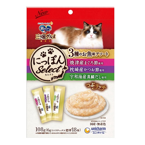 他サイト： [ユニ・チャーム]銀のスプーン三ツ星グルメ おやつ にっぽんSelect  つぶリッチ 3種のお魚味アソート まぐろ節&かつお節の商品画像