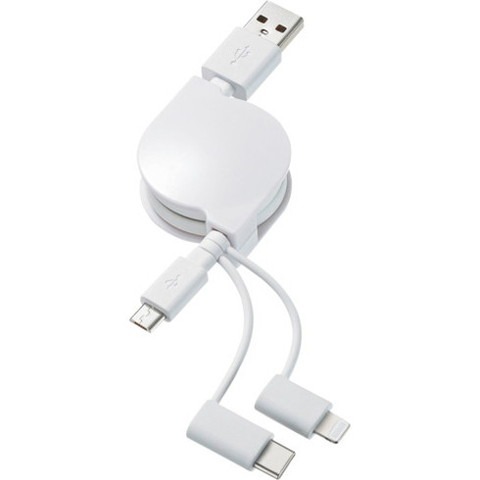 他サイト： サンワサプライ ライトニング・Type-C・microB巻取リUSB3in1ケーブル0.8m KBIPLTM08KW(代引不可)の商品画像