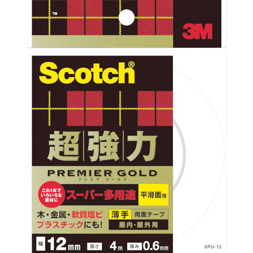 他サイト： 3M スコッチ 超強力両面テープ プレミアゴールド スーパー多用途 薄手 12mm×4m(代引不可)の商品画像