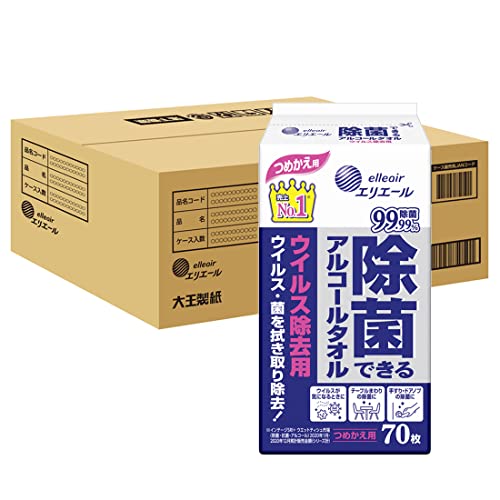 他サイト： エリエール ウエットティシュー 除菌ウイルス除去用 アルコールタイプ ボトル つめかえ用 70枚×9 ハーフケースの商品画像