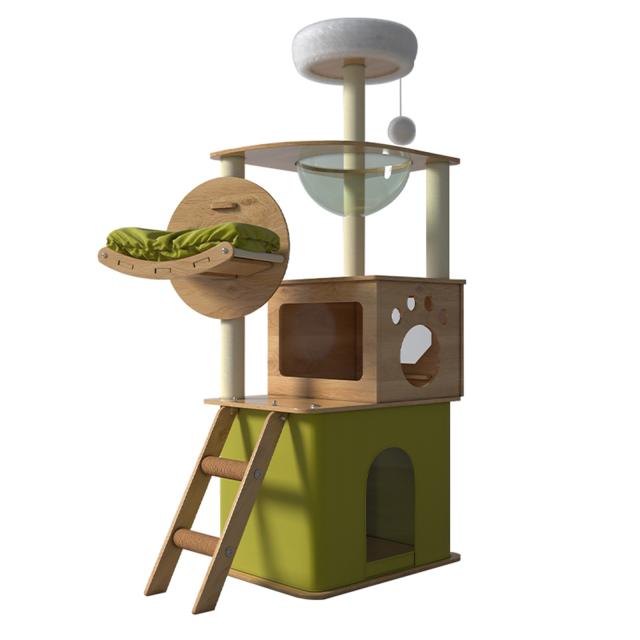 滑り止め付 キャットタワー 木製 宇宙船カプセル 大型猫 据え置き型