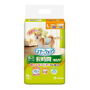 他サイト： 【今ならエコバック限定プレゼント中】ユニチャーム マナーウェア 高齢犬用男の子用おしっこオムツL 36枚 2個セットの商品画像
