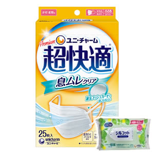 他サイト： 【今ならシルコットウェットプレゼント】 ユニ・チャーム  超快適マスク 息ムレクリアタイプ 小さめ 25枚入 490311152の商品画像