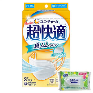 他サイト： 【今ならシルコットウェットプレゼント】 ユニ・チャーム  超快適マスク 息ムレクリアタイプ ふつう 25枚入 490311152の商品画像