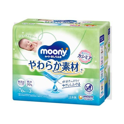 他サイト： ユニチャーム おしりふき やわらか素材 つめかえ用 76枚×3コ 4903111159604の商品画像