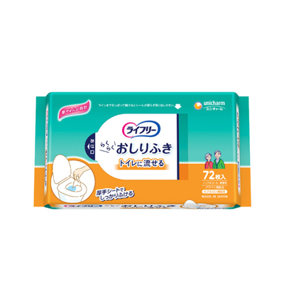 他サイト： ユニチャーム ライフリー 大人用おしりふき トイレに流せる 72枚 4903111538737の商品画像
