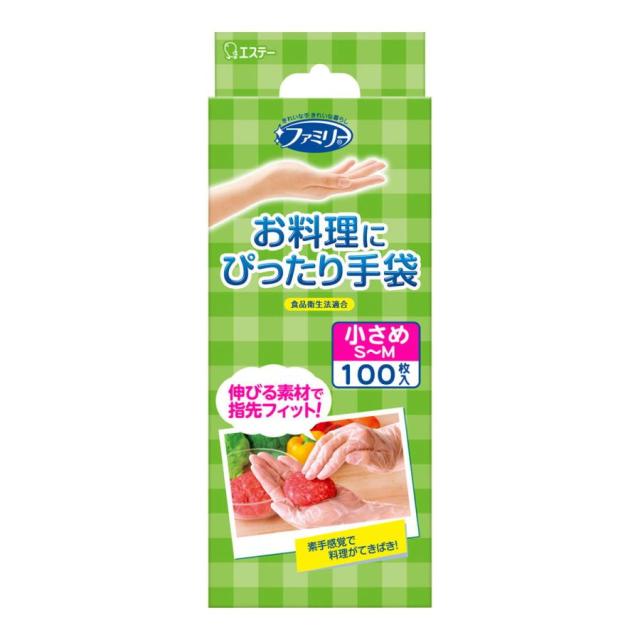他サイト： エステー ファミリー お料理にぴったり手袋 小さめ S-Mサイズ 半透明 100枚入/エステー ビニール手袋(490107076の商品画像