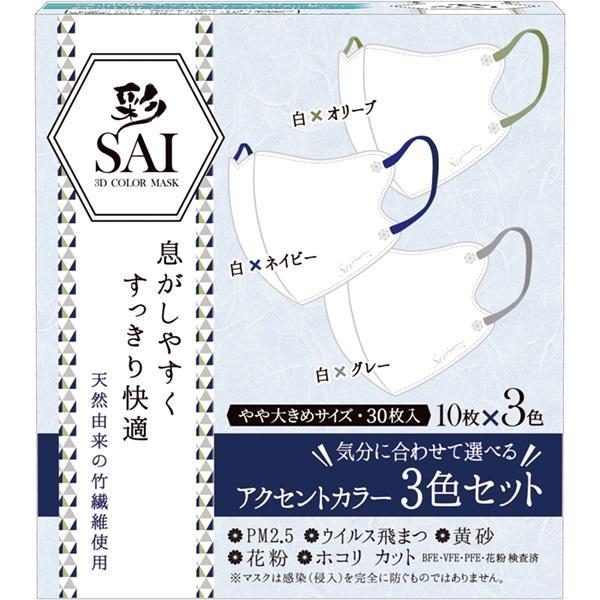 他サイト： 日翔 彩立体マスク アクセントカラー30枚/マスク 立体型(4570084520771)の商品画像