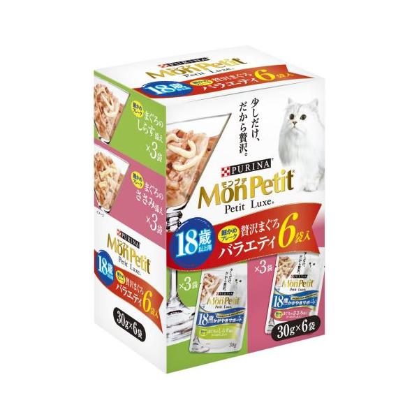 他サイト： モンプチ プチリュクス6P 18歳以上 贅沢まぐろバラエティ30gx6P/猫 フード(4902201214285)の商品画像