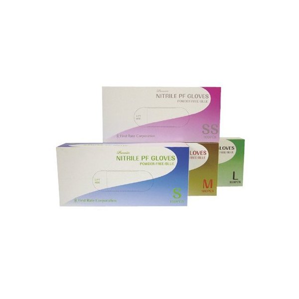 他サイト： プレミア・ニトリルPFグローブ/ブルー Mサイズ 100枚入 粉なしニトリル手袋(ファーストレイト)FR-852の商品画像