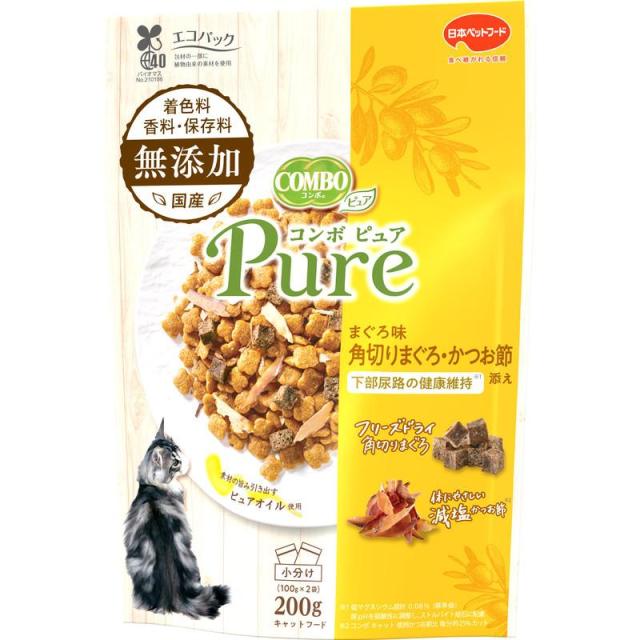 他サイト： 日本ペットフード(株) コンボ ピュア キャット まぐろ味・角切りまぐろ・かつお節添え 200g 猫 フード ドライ 49021の商品画像