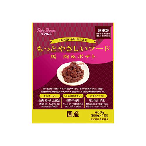 他サイト： (株)ペッツルート もっとやさしいフード 馬肉&ポテト 400g 犬 フード ソフト(半生 モイスト) 498493768379の商品画像