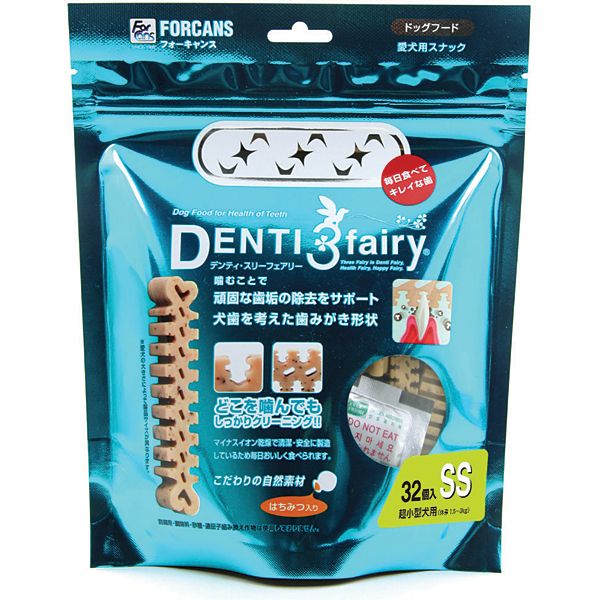 他サイト： フォーキャンス(株) デンティ3フェアリー徳用SS 150g 32個入り 犬 フード スナック ジャーキー 8809058113の商品画像