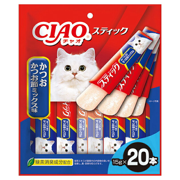 他サイト： いなばペットフード(株) CIAO スティック かつお かつお節ミックス味 15g×20本 猫用品 フード スナック 49011の商品画像