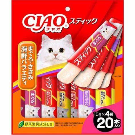 他サイト： いなばペットフード(株) CIAO スティック まぐろ・ささみ海鮮バラエティ 15g×20本 猫用品 フード スナック 4901の商品画像