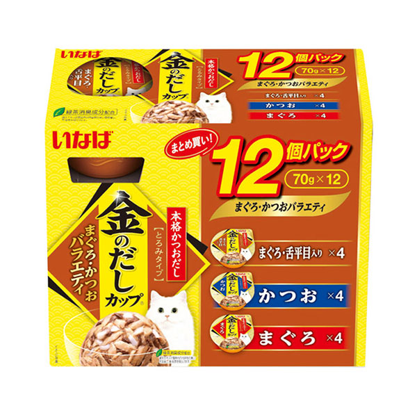 他サイト： いなばペットフード(株) 金のだしカップ12個パックまぐろ・かつおバラエティパック 70g×12 猫用品 フード ウェット 一般の商品画像