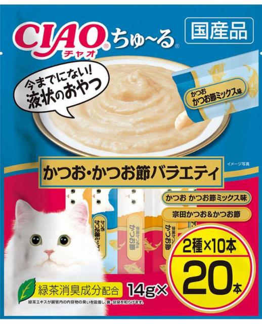 他サイト： いなばペットフード(株) CIAOちゅーる かつお・かつお節バラエティ 14g×20本 猫用品 フード スナック 4901133の商品画像