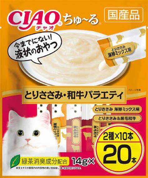 他サイト： いなばペットフード(株) CIAOちゅーる とりささみ・和牛バラエティ 14g×20本 猫用品 フード スナック 4901133の商品画像