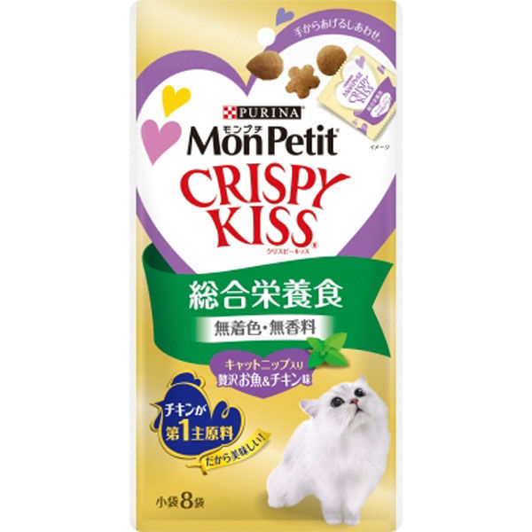他サイト： ネスレ日本(株) モンプチ クリスピーキッス 総合栄養食 キャットニップ入り贅沢お魚&チキン味 24g 猫用品 フード スナックの商品画像