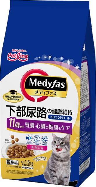 他サイト： ペットライン(株) 新メディファス11歳からチキン味 1.5kg 猫用品 フード ドライ 総合栄養食 4902418069241の商品画像