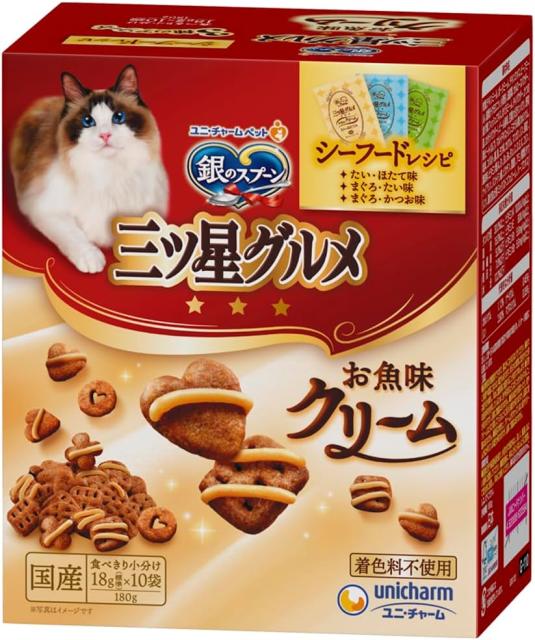 他サイト： 【訳あり】銀のスプーン キャットフード 三ツ星グルメ お魚味クリームシーフードレシピ3種のアソート180g  452069963の商品画像