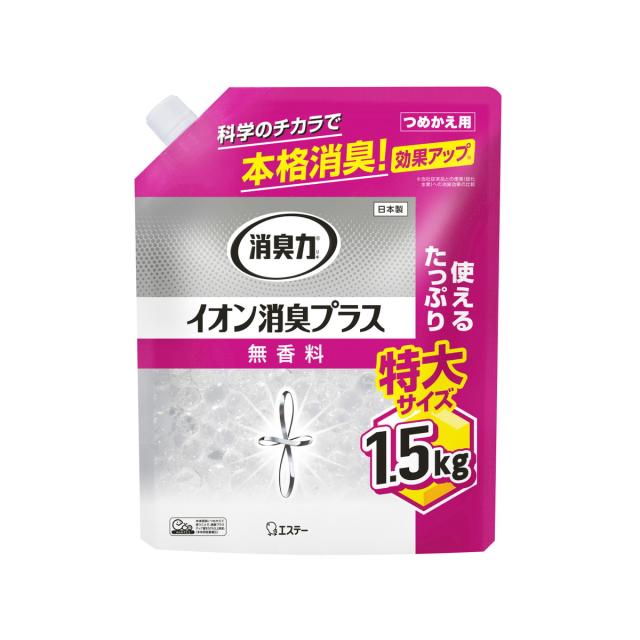 他サイト： エステー 消臭力 クリアビーズ イオン消臭プラス 特大 つめかえ 無香料 1500g(4901070128044)※パッケージ変の商品画像