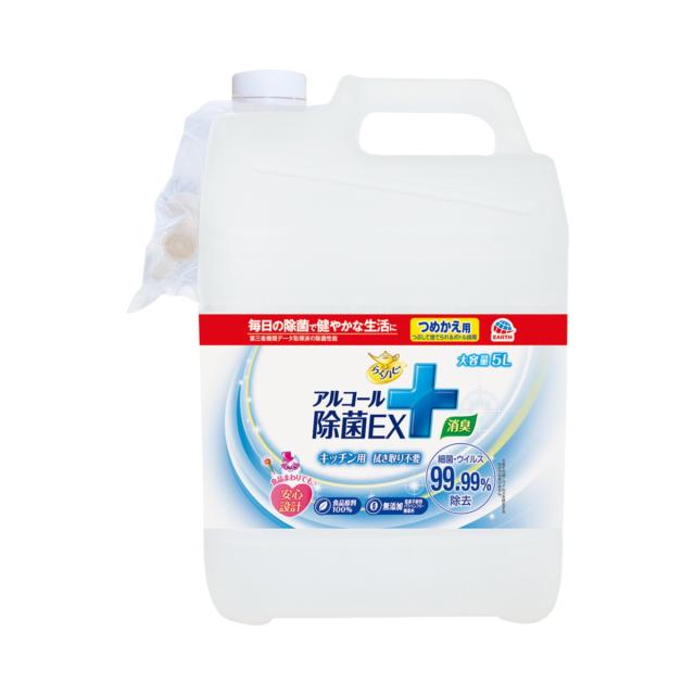 他サイト： アース製薬 らくハピ アルコール除菌EX つめかえ 大容量 5L(4901080682710)の商品画像