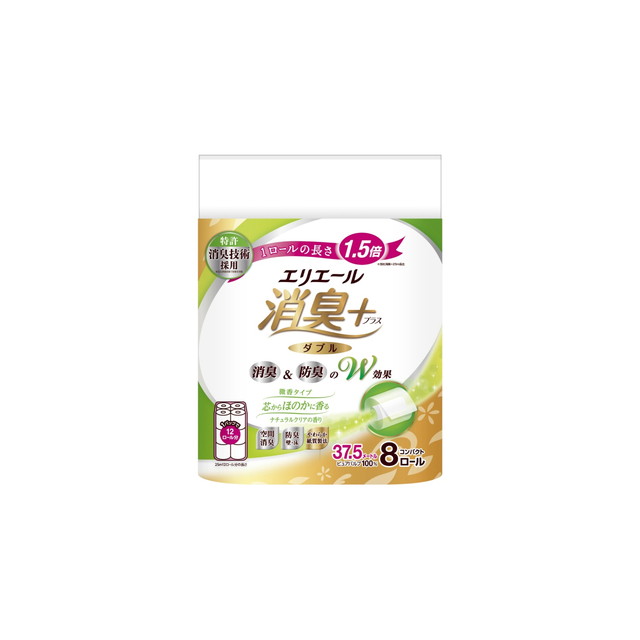 他サイト： エリエール消臭+ トイレットティシュー ダブル ほのかに香るナチュラルクリアの香り コンパクト 8ロールの商品画像