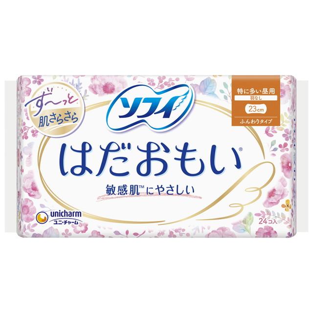 他サイト： ユニ・チャーム ソフィ はだおもい 特に多い日の昼用 23cm 羽なし 24枚入 ( 4903111362509 )※パッケージの商品画像