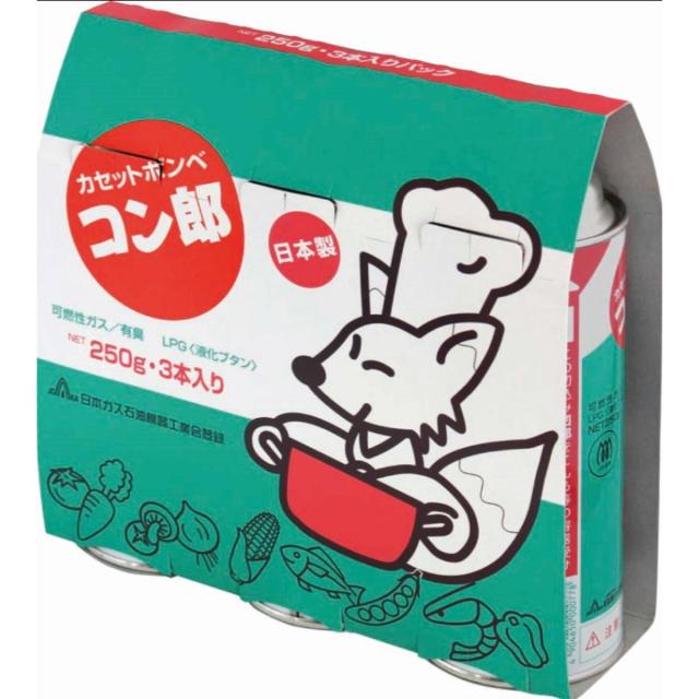 他サイト： 東海 カセットボンベ コン郎 250g×3本入パック カセット式卓上コンロ「コン郎」用のカセットボンベ ( 4904650000の商品画像