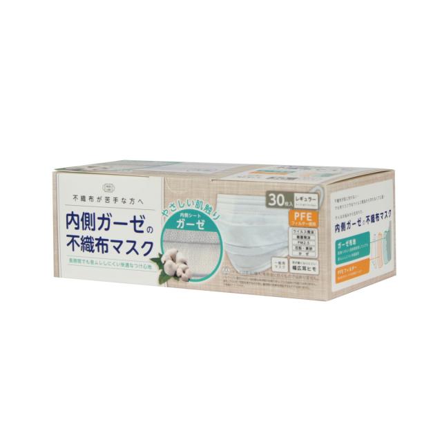他サイト： 富士 内側ガーゼの不織布マスク 30枚入 レギュラーサイズ ホワイト 本体(175×90mm 使い切り不織布マスク)(49441の商品画像