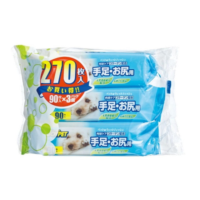 他サイト： ジョンソントレーディング ウェットティッシュ 手足・お尻用 ( 90枚入 ) ×3個パック ( ペット用品 ) ( 497329の商品画像