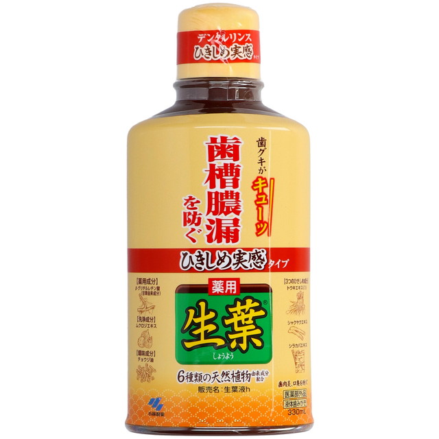 他サイト： 小林製薬 ひきしめ生葉液 330ML 本体ボトル 歯槽膿漏、歯肉炎を予防 医薬部外品 ひきしめ実感のあるハーブミント味 ( デンの商品画像